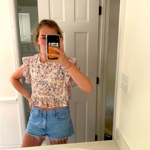 Zara Sequin Pastel Floral Ruffle Crop Top Blouse - Picture 10 of 12